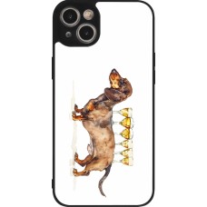 Coque iPhone 15 Plus - Silicone rigide noir Wine Teckel