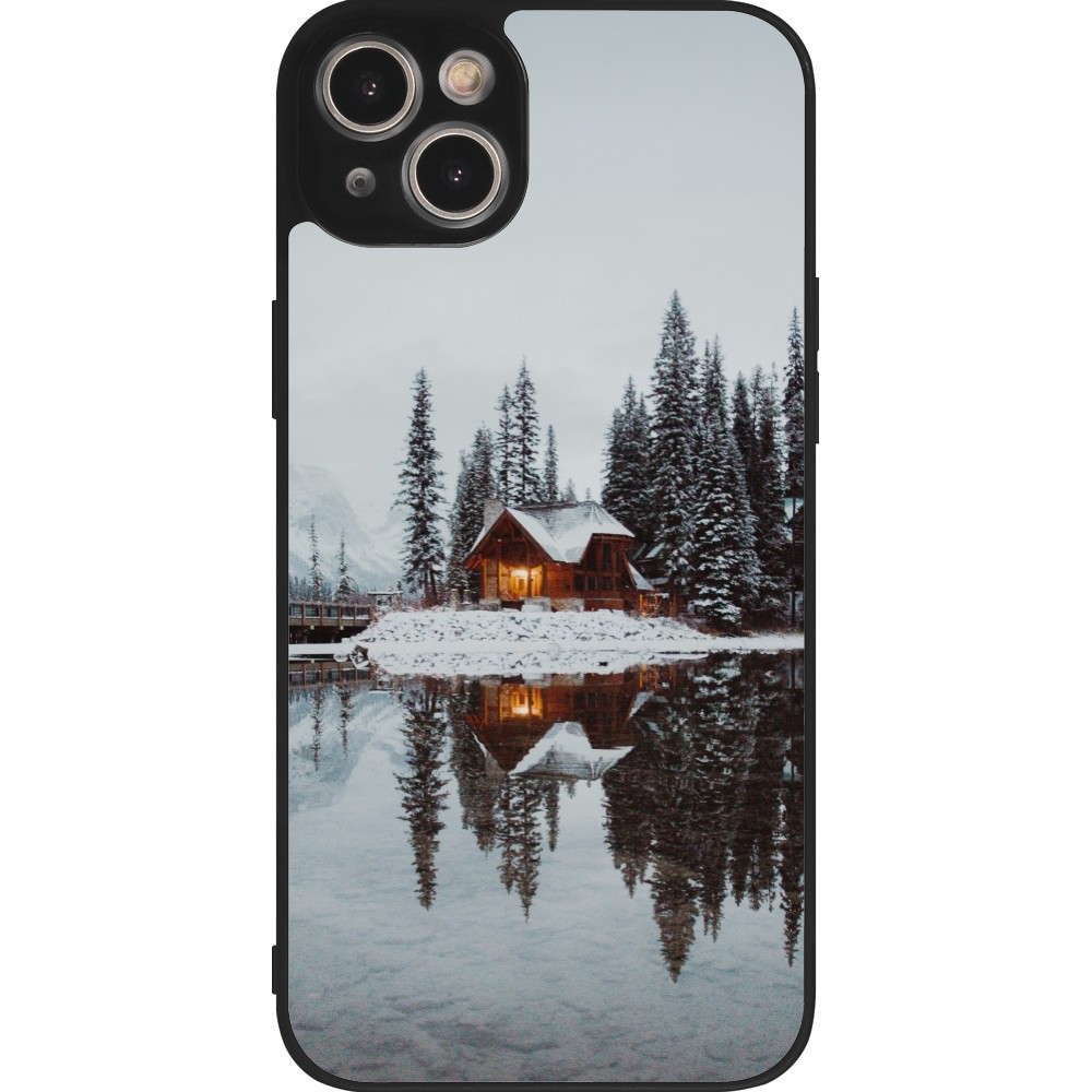 iPhone 15 Plus Case Hülle - Silikon schwarz Winter 25 Winter house forest afternoon