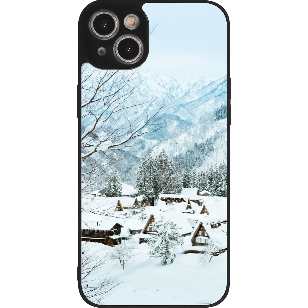 Coque iPhone 15 Plus - Silicone rigide noir Winter 25 Winter snowy landscape