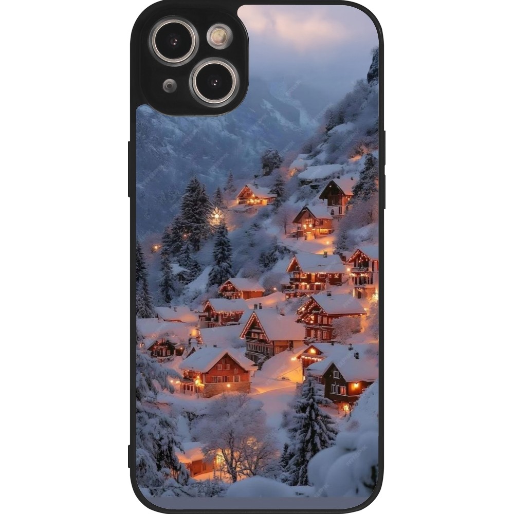 iPhone 15 Plus Case Hülle - Silikon schwarz Winter 25 Winter snowy village