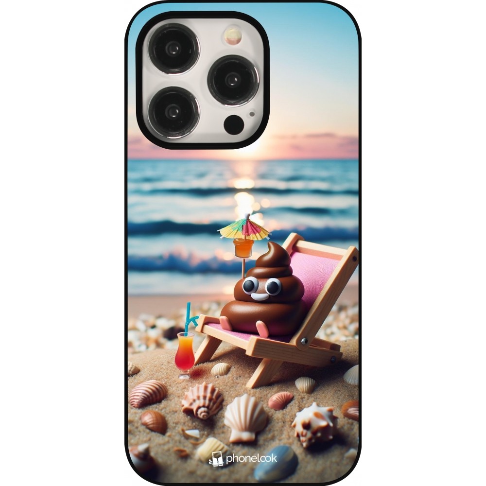 Coque iPhone 15 Pro - Emoji caca sur chaise longue