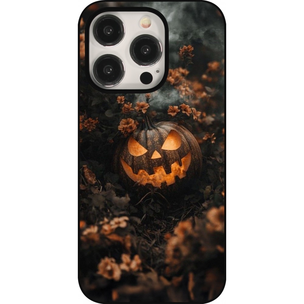 Coque iPhone 15 Pro - Halloween 2025 Pumpkin with flowers