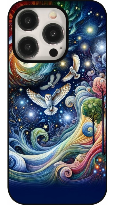 Coque iPhone 15 Pro - hibou volant floral