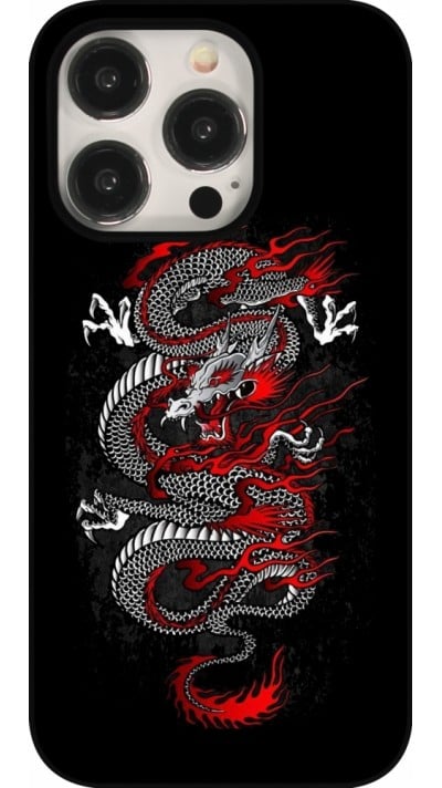 Coque iPhone 15 Pro - Japanese style Dragon Tattoo Red Black