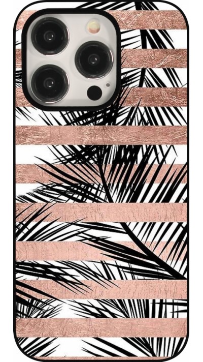Coque iPhone 15 Pro - Palm trees gold stripes