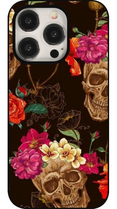 iPhone 15 Pro Case Hülle - Skulls and flowers