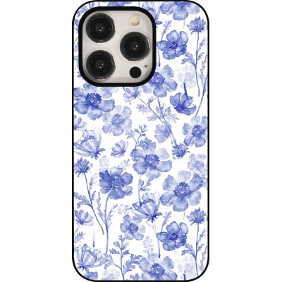 Coque iPhone 15 Pro - Spring 23 watercolor blue flowers