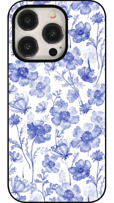 Coque iPhone 15 Pro - Spring 23 watercolor blue flowers