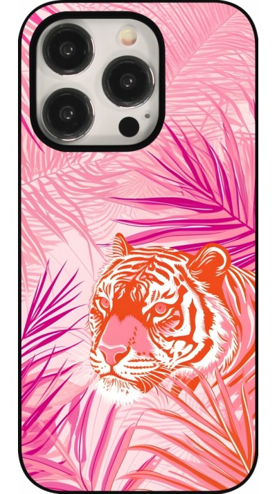 Coque iPhone 15 Pro - Tigre palmiers roses