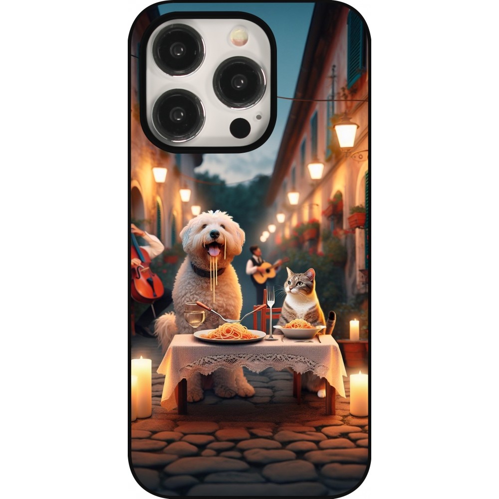 Coque iPhone 15 Pro - Valentine 2024 Dog & Cat Candlelight