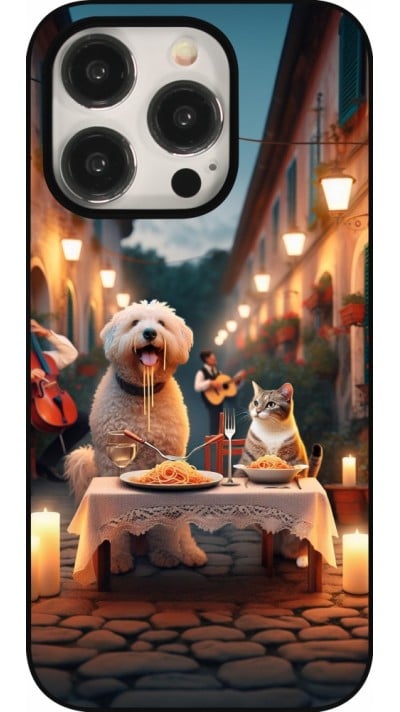 iPhone 15 Pro Case Hülle - Valentin 2024 Hund & Katze Kerzenlicht