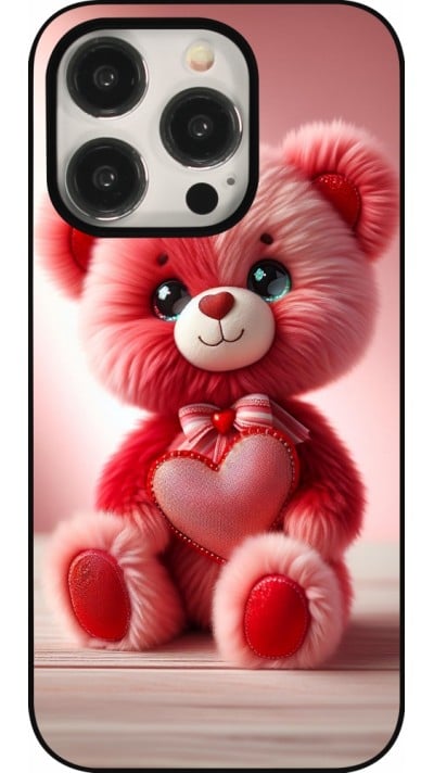 iPhone 15 Pro Case Hülle - Valentin 2024 Rosaroter Teddybär