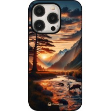 iPhone 15 Pro Case Hülle - Tal Sonnenuntergang Hirsch Baum
