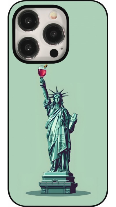 Coque iPhone 15 Pro - Wine Statue de la liberté avec un verre de vin