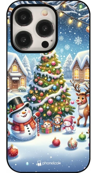 iPhone 15 Pro Case Hülle - Weihnachten 2023 Schneemann und Tannenbaum