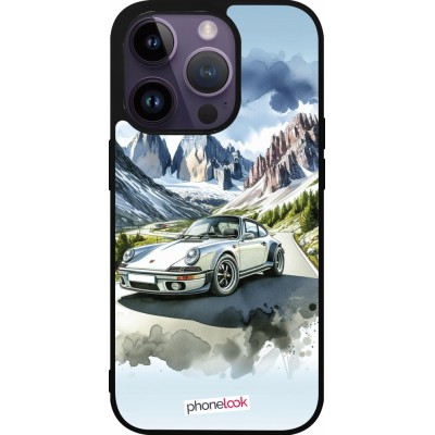 Coque iPhone 15 Pro - Silicone rigide noir Porsche 911 Mountain Watercolor