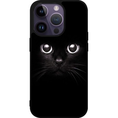 Coque iPhone 15 Pro - Silicone rigide noir Cat eyes