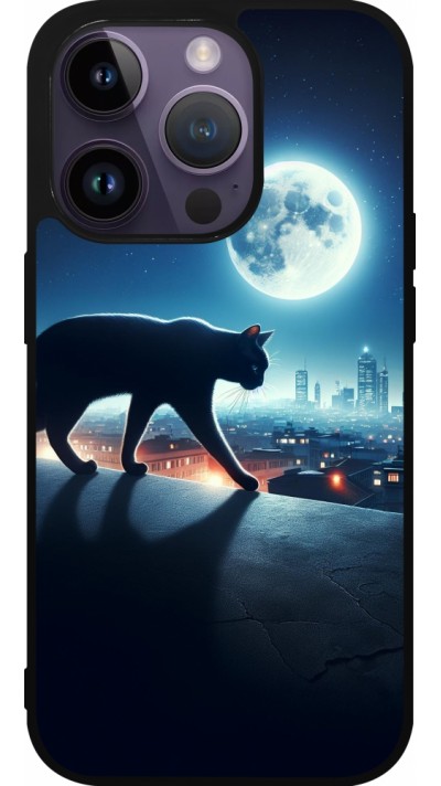 iPhone 15 Pro Case Hülle - Silikon schwarz Schwarze Katze unter dem Vollmond