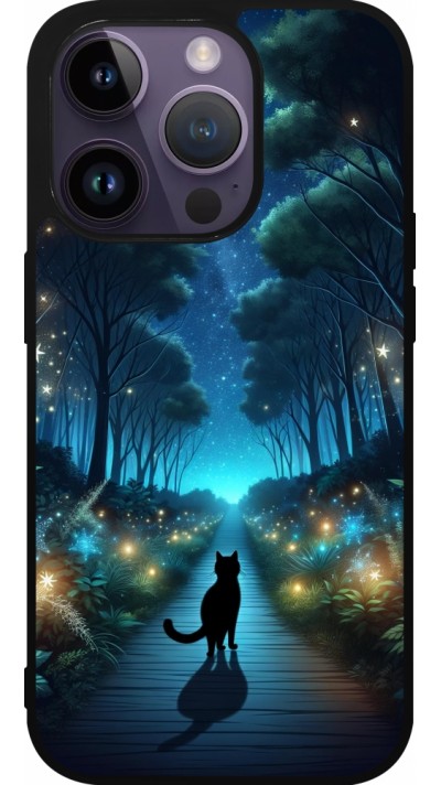 iPhone 15 Pro Case Hülle - Silikon schwarz Schwarze Katze Spaziergang