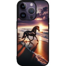 iPhone 15 Pro Case Hülle - Silikon schwarz Pferd majestätisch Strand