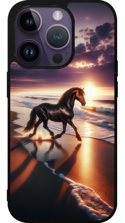 iPhone 15 Pro Case Hülle - Silikon schwarz Pferd majestätisch Strand