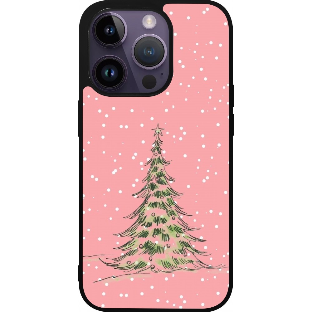 iPhone 15 Pro Case Hülle - Silikon schwarz Christmas 25 Pink Tree
