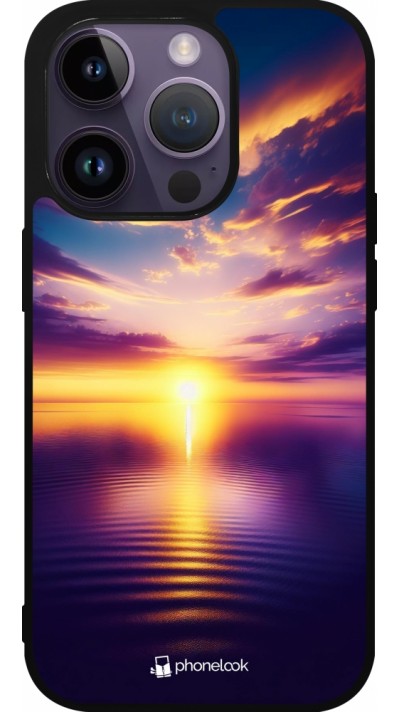 iPhone 15 Pro Case Hülle - Silikon schwarz Sonnenuntergang gelb violett