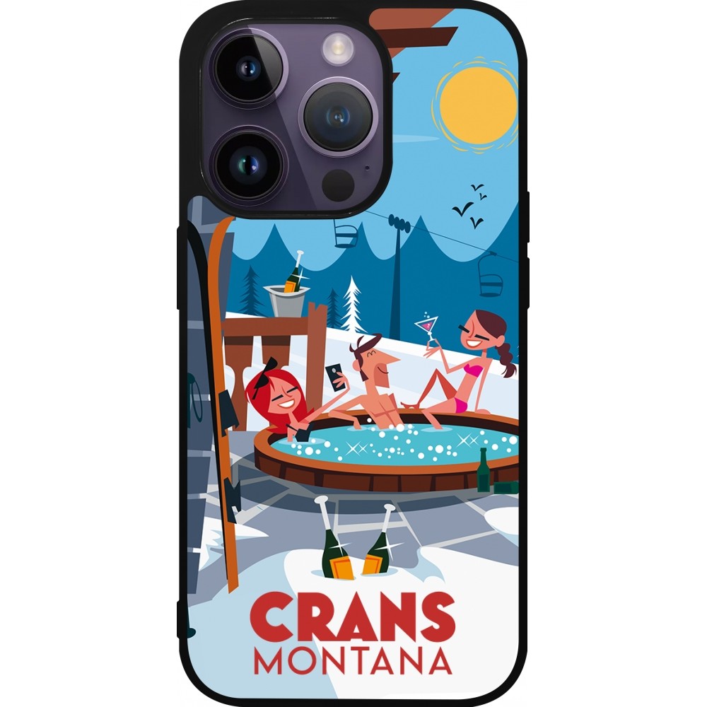 Coque iPhone 15 Pro - Silicone rigide noir Crans-Montana Mountain Jacuzzi