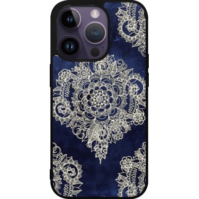 Coque iPhone 15 Pro - Silicone rigide noir Cream Flower Moroccan