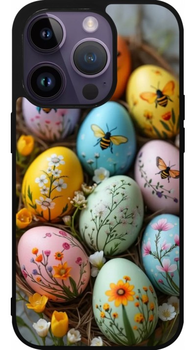 iPhone 15 Pro Case Hülle - Silikon schwarz Easter 2026 Eggs with bees