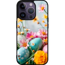 iPhone 15 Pro Case Hülle - Silikon schwarz Easter 2026 Eggs with flowers