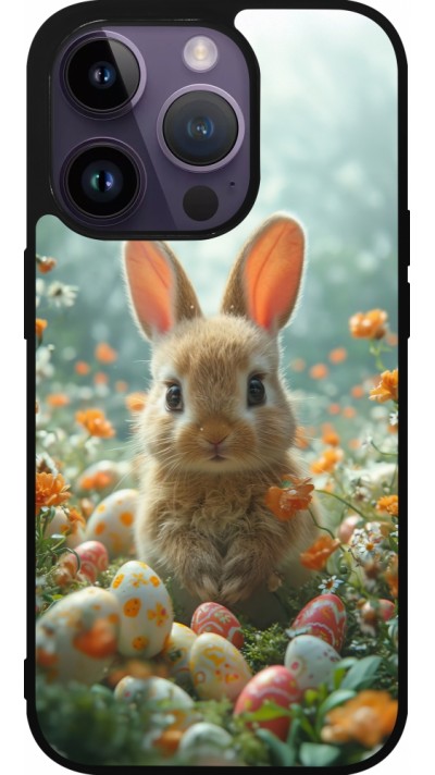 iPhone 15 Pro Case Hülle - Silikon schwarz Easter 2026 Rabbit in the garden
