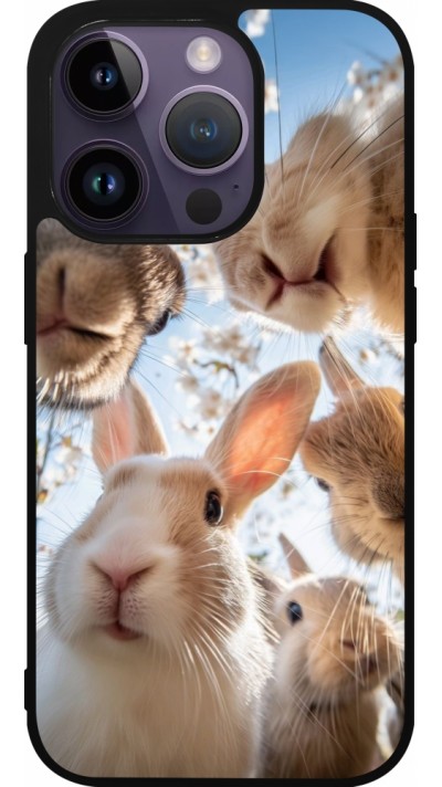 iPhone 15 Pro Case Hülle - Silikon schwarz Easter 2026 Rabbits