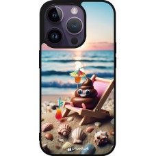 iPhone 15 Pro Case Hülle - Silikon schwarz Kackhaufen Emoji auf Liegestuhl
