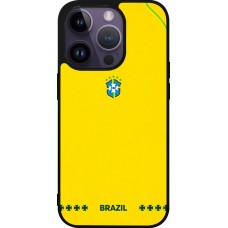 Coque iPhone 15 Pro - Silicone rigide noir Maillot de football Bresil 2026 personnalisable