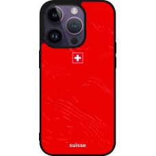Coque iPhone 15 Pro - Silicone rigide noir Maillot de football Suisse 2026 personnalisable