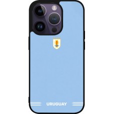 Coque iPhone 15 Pro - Silicone rigide noir Maillot de football Uruguay 2026 personnalisable