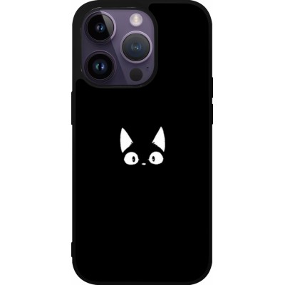 Coque iPhone 15 Pro - Silicone rigide noir Funny cat on black