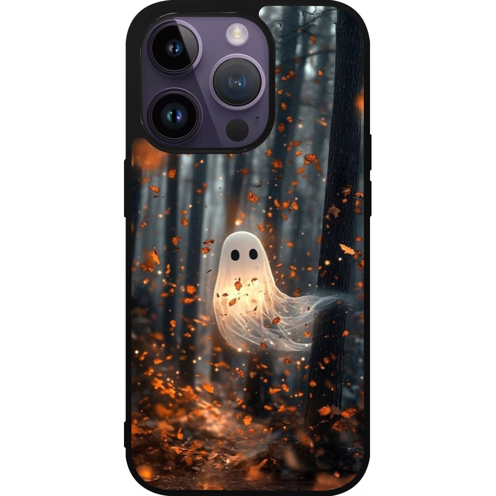Coque iPhone 15 Pro - Silicone rigide noir Halloween 2025 Ghost in the forest