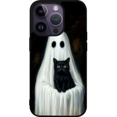 Coque iPhone 15 Pro - Silicone rigide noir Halloween 2025 Ghost with black cat