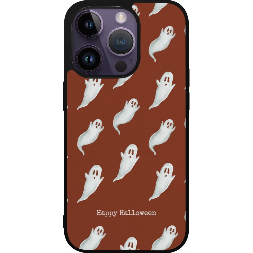 Coque iPhone 15 Pro - Silicone rigide noir Halloween 2025 Pattern of ghosts