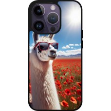 iPhone 15 Pro Case Hülle - Silikon schwarz Lama Chic in Mohnblume