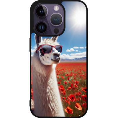 iPhone 15 Pro Case Hülle - Silikon schwarz Lama Chic in Mohnblume