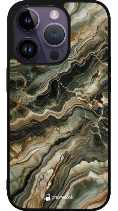 iPhone 15 Pro Case Hülle - Silikon schwarz Oliv Marmor