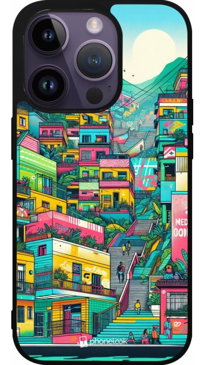 iPhone 15 Pro Case Hülle - Silikon schwarz Medellin Comuna 13 Kunst