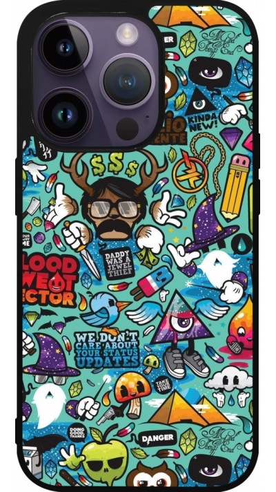 iPhone 15 Pro Case Hülle - Silikon schwarz Mixed Cartoons Turquoise