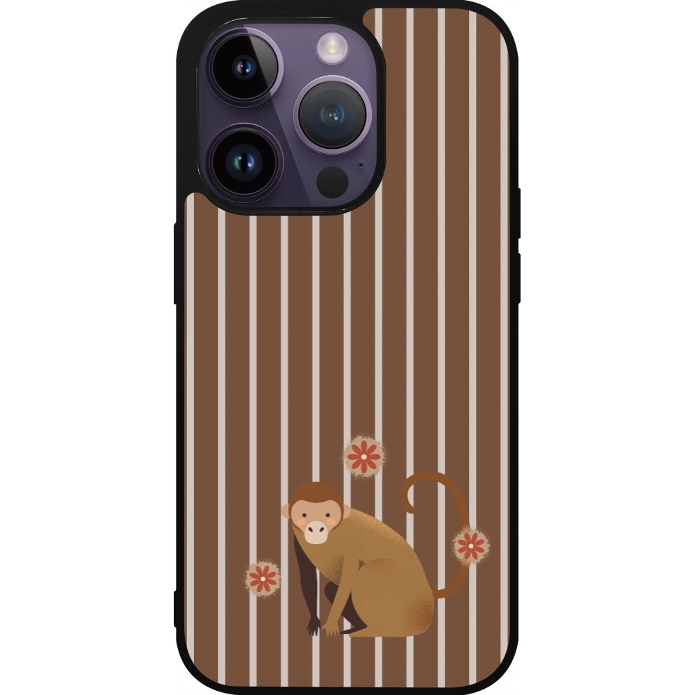 Coque iPhone 15 Pro - Silicone rigide noir Monkey with stripes