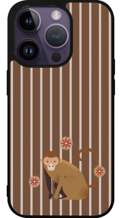 Coque iPhone 15 Pro - Silicone rigide noir Monkey with stripes