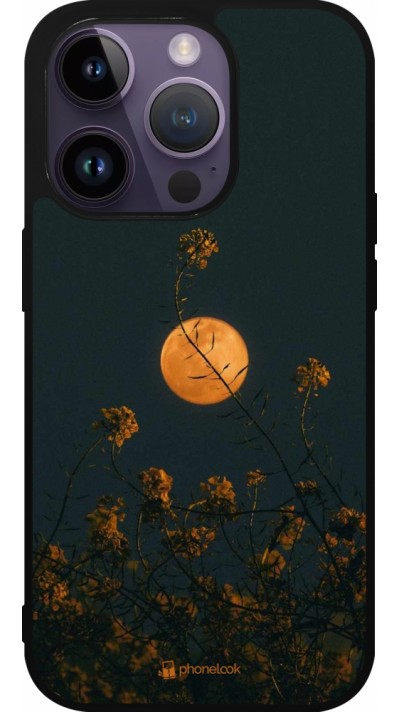 Coque iPhone 15 Pro - Silicone rigide noir Moon Flowers