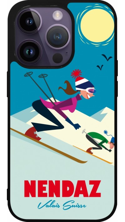 Coque iPhone 15 Pro - Silicone rigide noir Nendaz Ski Downhill